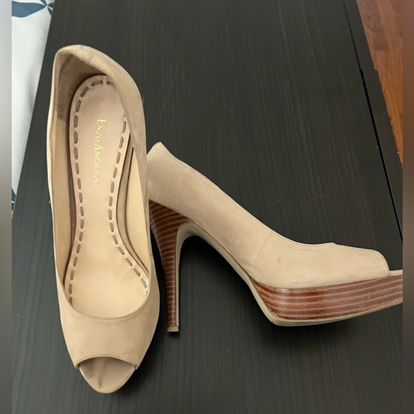 Enzo Angiolini "EaSully" Nude Leather Peep Toe Pumps 9M - Picture 3 of 11